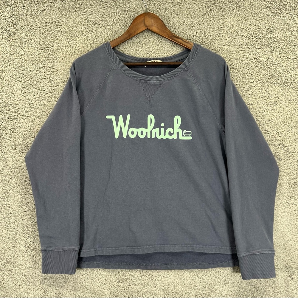 Woolrich Sweatshirt Crewneck Spell Out Blue Women Size Medium